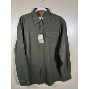 GIOBERTI Flannel Shirt Men Large Button Up NEW Olive Green‎ 100% Cotton Outdoors